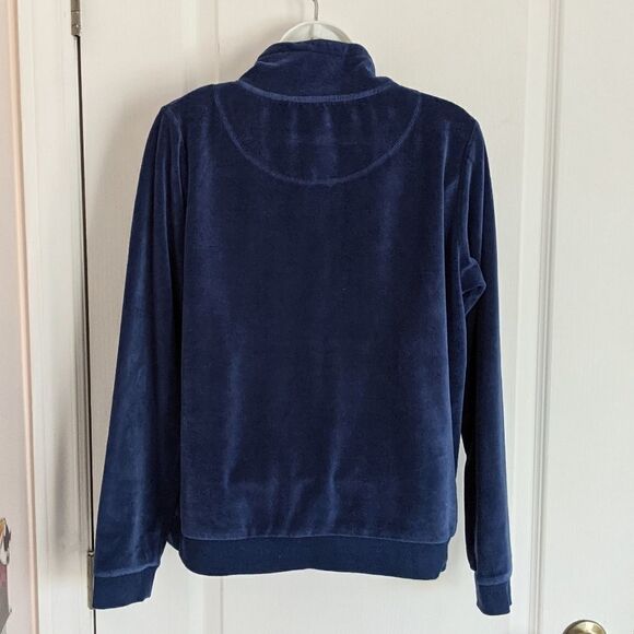 GALEREES LAFAYETTE Blue velour velvet zip up Y2K  shirt pull size L @P - Picture 6 of 11